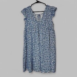 Blue White Floral Fairycore Mini Dress Medium